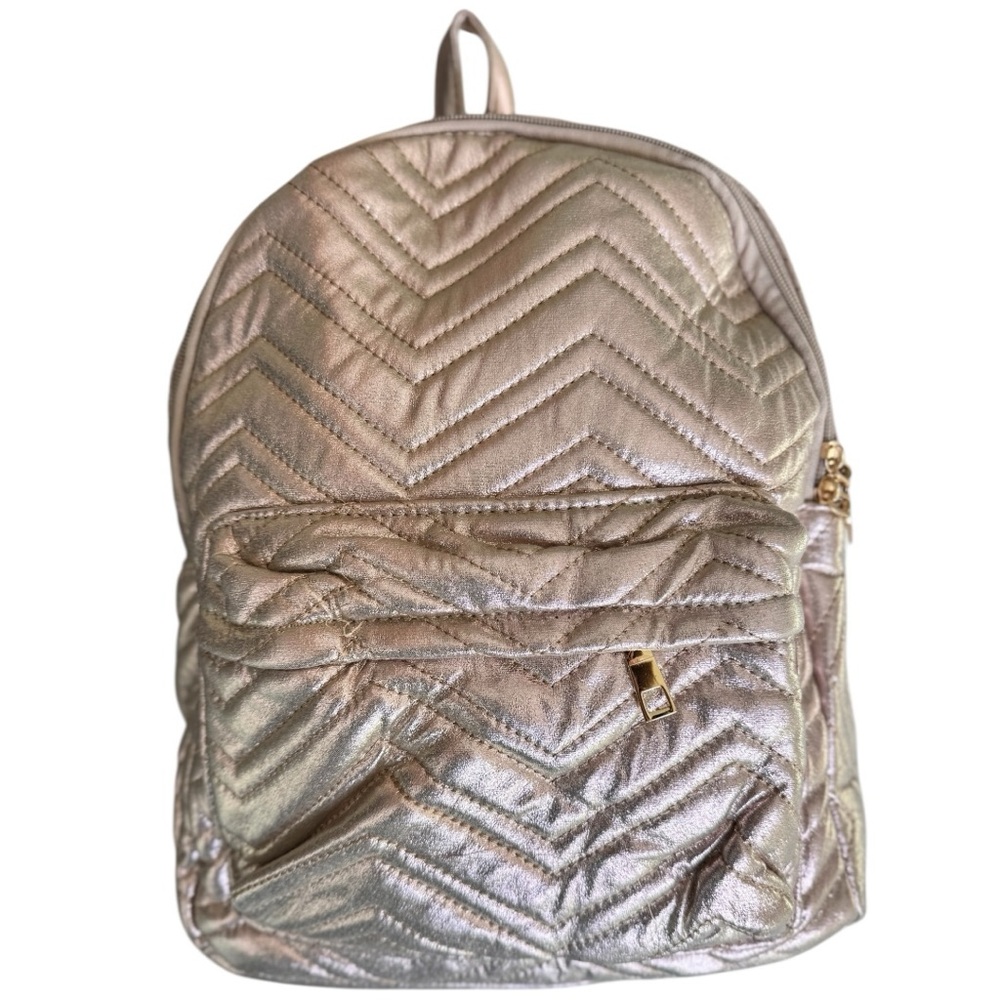 Metallic Rose Gold Chevron Pattern Backpack NWT - Picture 2 of 6